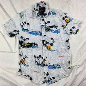 The Hundreds Mens Large White Short Sleeve Button Shirt Beach Hawaiian Vacation